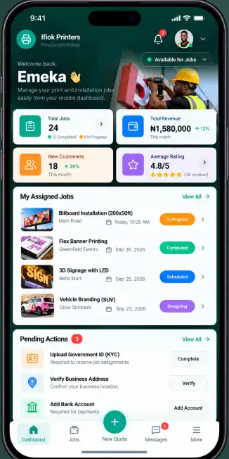 Le tableau de bord partenaire Ifiok sur téléphone, avec les commandes attribuées et leurs étapes